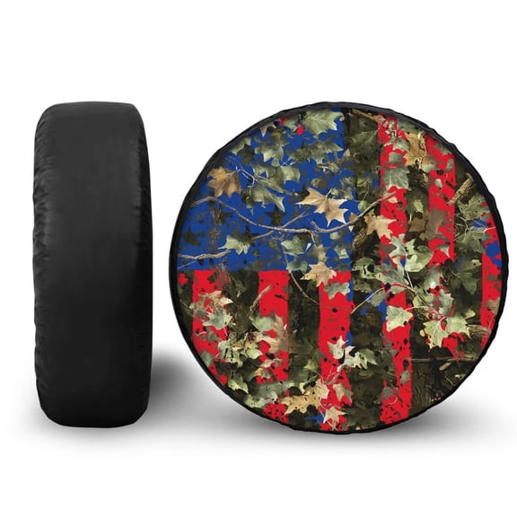 Garronmavis Camper Spare Tire Cover American Flag Hunting Camo Waterproof Dustproof Cars 15 Inch Spare Tires Cover for Most Cars Rv Essentials Sun Protection
