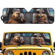 Garronmavis Capybara Driving Windshield Sun Shade for Jeep,Windshield Sunshade for Wrangler TJ JK JL1997-2024 Easy Installation Foldable Automotive Interior Accessories