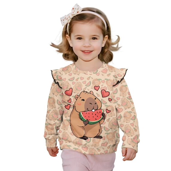 Garronmavis Capybara Long Sleeve Pullover Versatile Cherry Blossom Kids Sweatshirts Pullover Stylish Toddler Girl Sweatshirt Clothes Outfit Fashion Ruffle Long Sleeve Girls Top for Girls 7-8