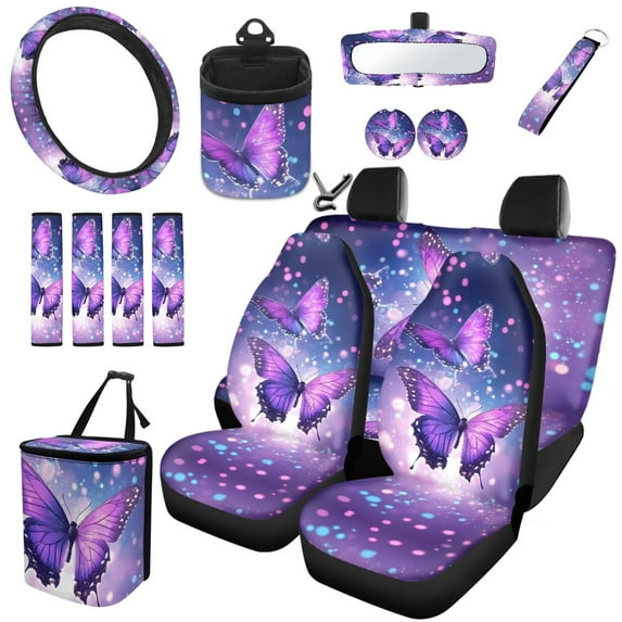 Garronmavis Car Front Seat Cover Rear Split Bench Cover, Steering Wheel Cover, Seat Belt Cover, Air Vent Car Organizer, Car Trash Can, Rearview Mirror Cover, Coasters, Keychain