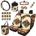 thumbnail image 1 of Garronmavis Car Front Seat Cover Rear Split Bench Cover Steering Wheel Cover Seat Belt Cover Air Vent Car Organizer Car Trash Can Rearview Mirror Cover Coasters Keychain 15pcs Southwest Aztec Cactus, 1 of 7