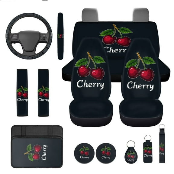Garronmavis Car Seat Cover Set 13 Pcs Car Accessories Include Seat Belt Cover Armrest Pad Steering Wheel Cover Coaster Keychain Lipstick Cover Car Decoration Pink Hunting Camo Forest
