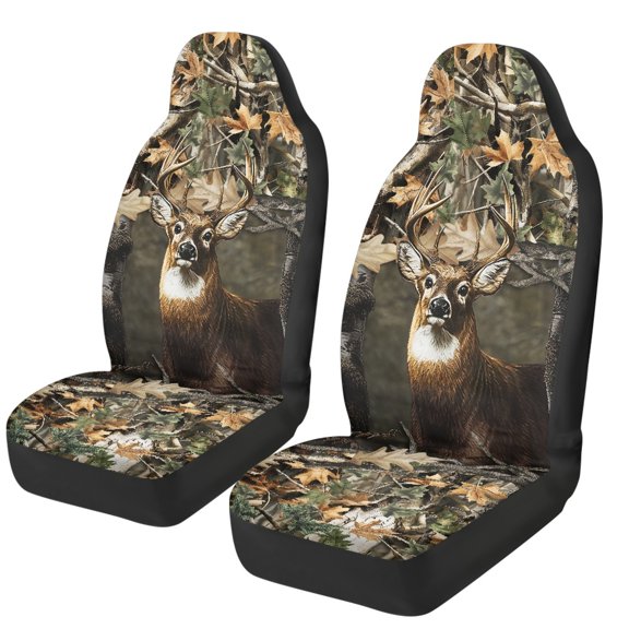Garronmavis Car Seat Covers Front Seats Deer Hunting Forest Auto Interior Accessories Driver Seat Protector Universal Fit All Seasons