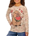 thumbnail image 1 of Garronmavis Cartoon Capybara Girls Long Sleeve T-Shirts 7-8 Casual Watermelon Long Sleeve Crewneck T-Shirts Tee Tops Versatile Kids Fall Tops Crewneck Basic Tees for Daily Life, 1 of 7