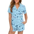 thumbnail image 1 of Garronmavis Cartoon Sharks Pajama Set for Women Summer Short Sleeve Pjs Set Comfy Lounge Set Notch Collar Sleepwear with Pockets, 1 of 7