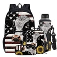 thumbnail image 1 of Garronmavis Cattle Sunflower Print Backpack Set for Boys 4 PCS School Bag with Lunch Bag & Pencil Case & Water Bottle Bag, Casual American Flag Satchel Laptop Bags Travel Bookbags Set, 1 of 7