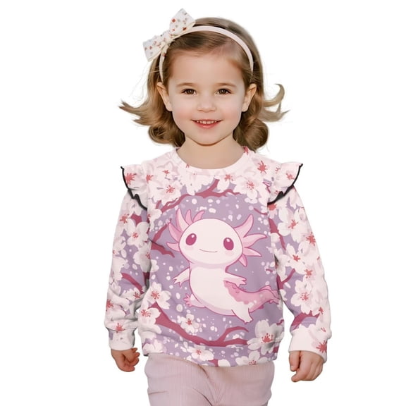 Garronmavis Cherry Blossom Kids Pullover Clothes Soft Axolotl Long Sleeve Pullover Crewneck Tops Shirts 6T Lightweight Toddler Girl Sweatshirt Clothes Comfortable for Outdoor Activities
