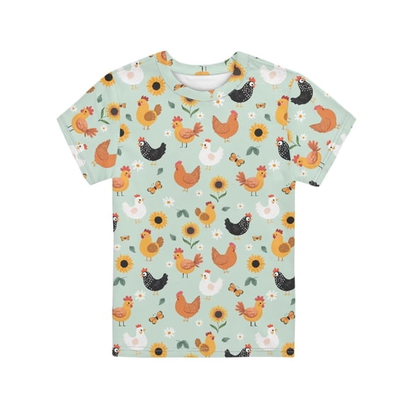 Garronmavis Chicken Shirts for Toddlers 2T-3T Boys Girls Summer Tops Teal Crewneck Short Sleeve T-Shirts Cute Graphic Tees Soft Comfy Daily Play Clothes Back to School Outfits