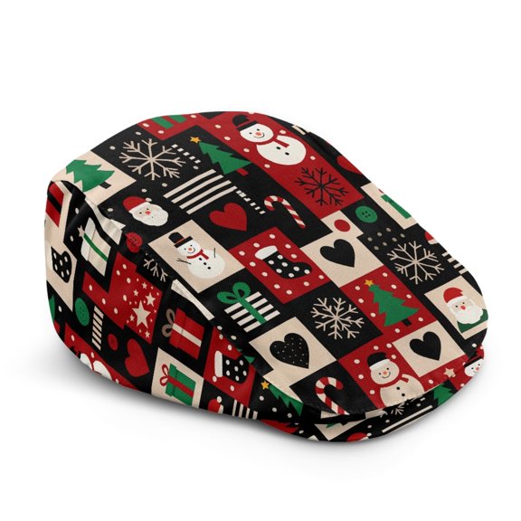 Garronmavis Christmas Cartoon Print Newsboy Hats for Men Soft Fitted Retro Flat Cap Lightweight Gentleman Irish Beret Hat for Holiday Daily Driving Wear