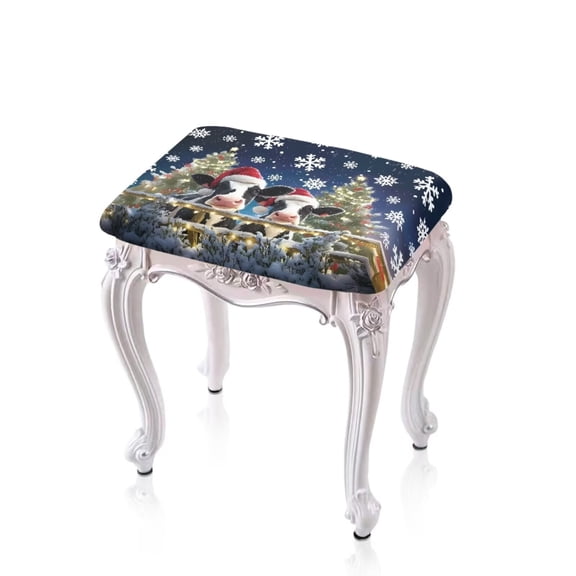 Garronmavis Christmas Cow Bar Stool Covers Rectangle Saddle Stool Cushion with Elastic Edge Replacement Foot Stool Covers for Vanity Kitchen Living Room Gift for Holiday