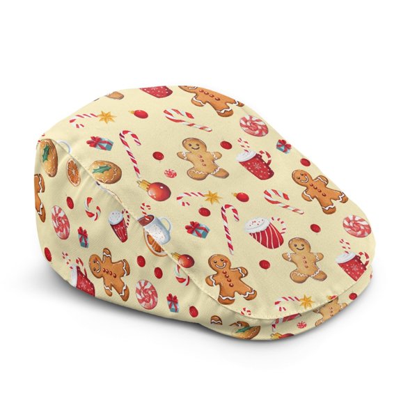 Garronmavis Christmas Gingerbread Print Flat Cap for Men Breathable Vintage Cabbie Hat Soft Fitted Gatsby Ivy Cap Ideal for Holiday Parties Daily Driving Outdoor Use