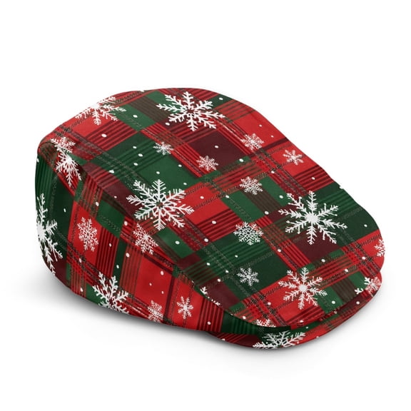 Garronmavis Christmas Plaid Snowflake Flat Ivy Cap for Men Breathable Vintage Cabbie Beret Gentleman Gatsby Hat for Holiday Driving Golf Casual Wear