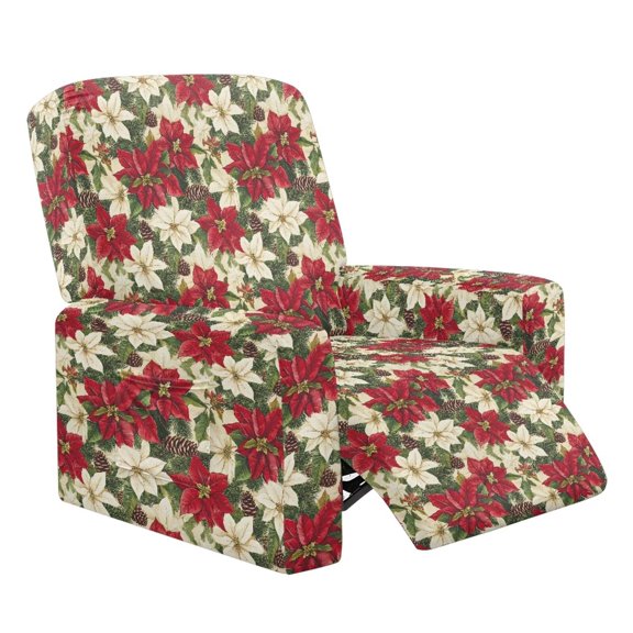 Garronmavis Christmas Poinsettia Recliner Slipcovers 1 Seat Lazyboy Recliner Covers Non Slip Reclining Slipcovers with Storage Pocket Furniture Protector Easy to Install