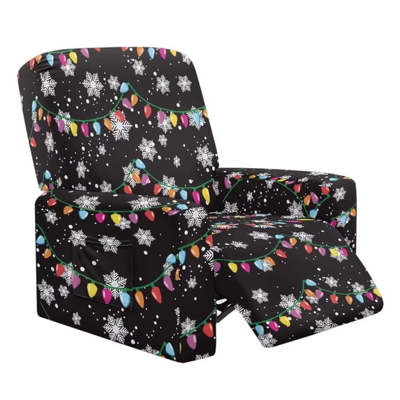 Garronmavis Christmas Snowflake Lights Reclining Chair Cover Washable Lazyboy Recliner Covers Non Slip Couch Cover Protector with Storage Pocket Furniture Protector for Living Room
