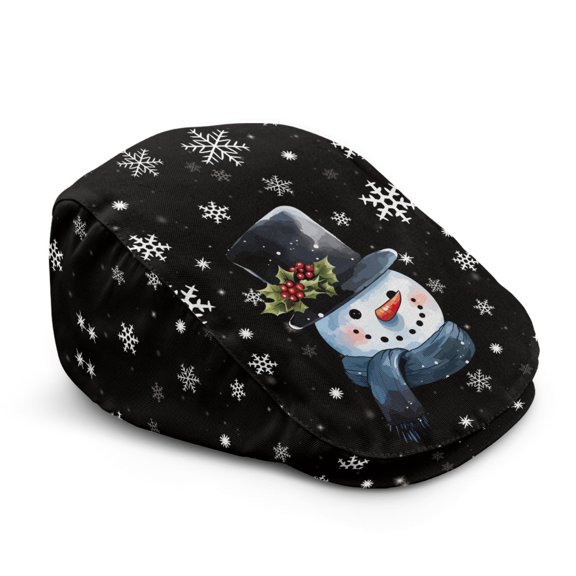 Garronmavis Christmas Snowman Print Flat Cap for Men Winter Vintage Cabbie Hat Breathable Gatsby Ivy Cap for Holiday Party Outdoor Daily Wear