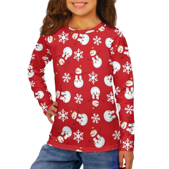 Garronmavis Christmas Snowmen Girls Long Sleeve T-Shirts Size 5-6 Comfortable Kids Crewneck T-Shirts Fall Tops Soft Kids Basic Soft Long Sleeve Tees Top for Outdoor Activities