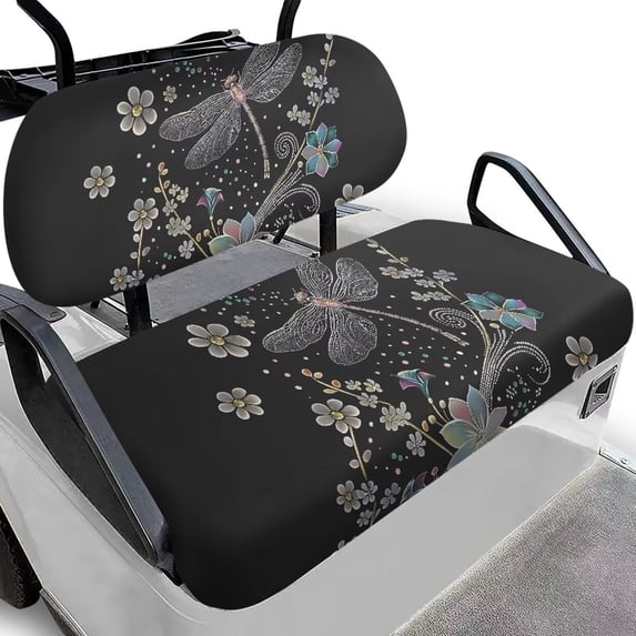Garronmavis Classic Dragonfly Golf Cart Seat Cover Replacement Universal Soft Polyester Golf Cart Elastic Seat Covers for Golfer Daily Use Four Seasons Decor Accessiores