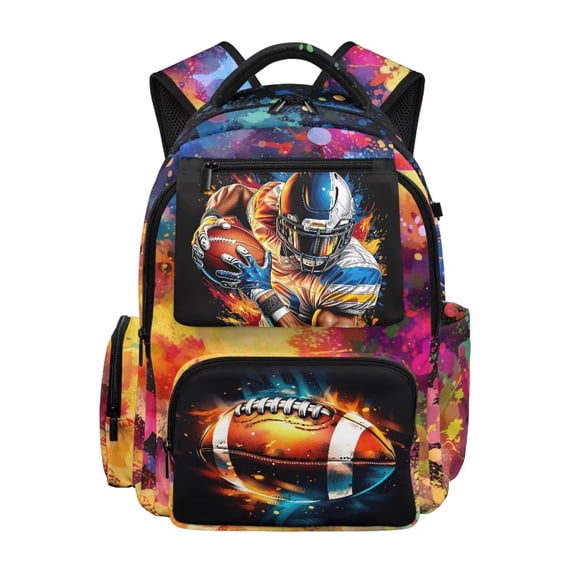 Garronmavis Color Football Kids Backpack 17 Inch School Backpack for Boys for Grades 3-6 Ages 9-12, Breathable Elementary School Bag with Padded Tablet Sleeve & Multi-Pockets