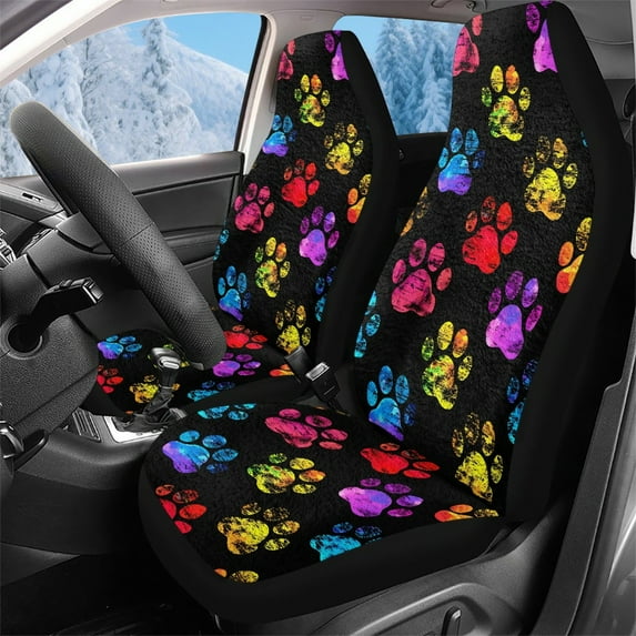Garronmavis Colorful Paw Car Seat Covers Front Seats 2 Pieces Set Vehicle Seat Car Covers