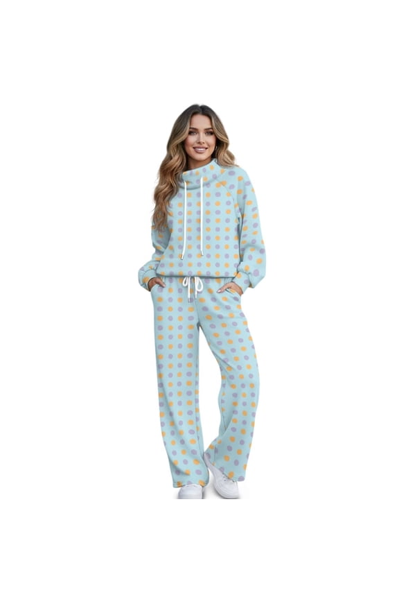 Comfort Sweatsuits for Women Sweat Sets Polka Dot Sweatshirt Womens Sweat Suits 2 Piece Set Sweatshirt Pullover Jogger Pants Lounge Sets Blue, Size M