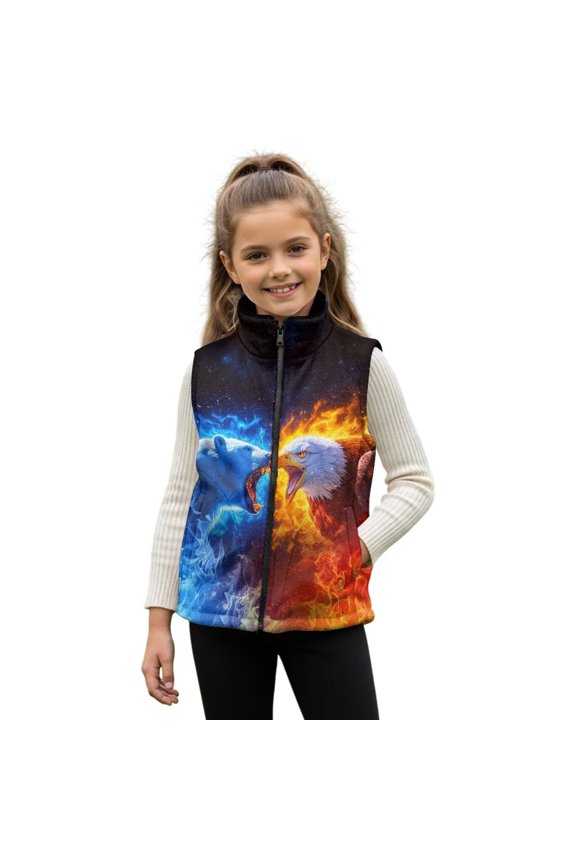 Cool Bear Full Zip Vest Wind Proof Eagle Boys Zippered Vest Comfortable Winter Lightweight Sleeveless Fleece Jacket with Pocket Soft Warm Sleeveless Jacket for Spring Fall