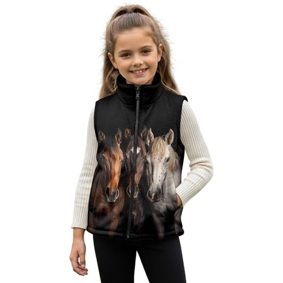 Garronmavis Cool Horses Zippered Vest Wind Proof Boys Sleeveless Vests 11-12 Stand Collar Lightweight Sleeveless Jackets Outerwear with Pockets Soft Winter Warm Vest Clothes for Boys