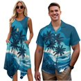 thumbnail image 1 of Garronmavis Couple Outfits Matching Sets Blue Palm Tree Mens Button Down Shirt Beach Tops and Polyester Women's Tank Dress Irregular Hem Midi Sundress with Pocket, 1 of 7