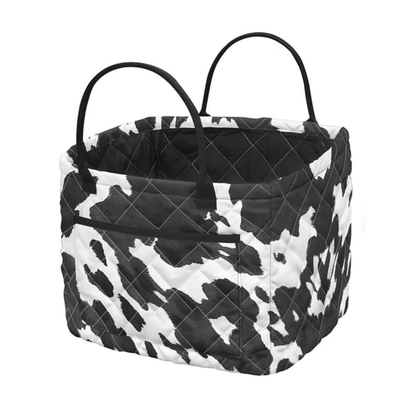 Garronmavis Cow Print Quilted Laundry Basket with Handles, Foldable Large Capacity Fabric Laundry Hamper, Decorative Storage Organizer for Bedroom, Nursery, Bathroom