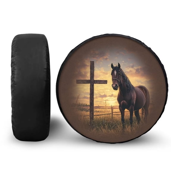 Garronmavis Cross Horse Men Spare Tire Cover Anti-Proof Waterproof Cars Spare Wheel Tires Covers Sun Protection Rv Essentials 15 Inch Wheel Universal Fit RV SUV Truck
