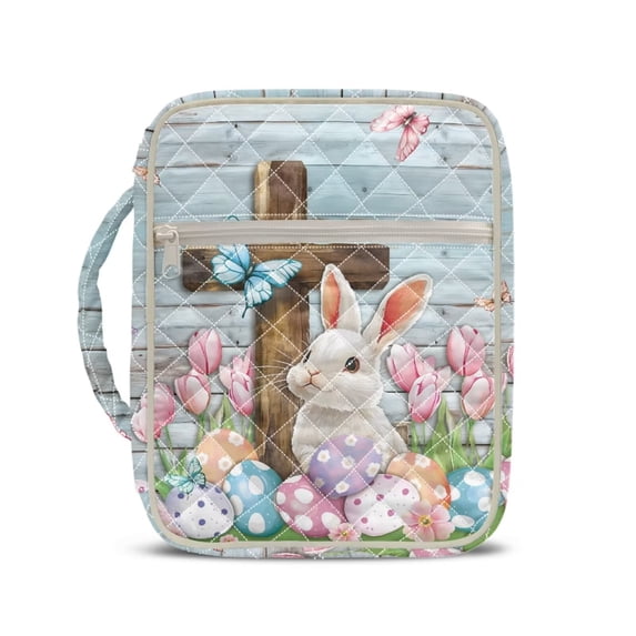 Garronmavis Cross Rabbit Bible Case Quilted Bible Carrying Case Bible Cover Carrier Carrying Organizer Bag Zippered Book Cover with Handle Gift for Christian