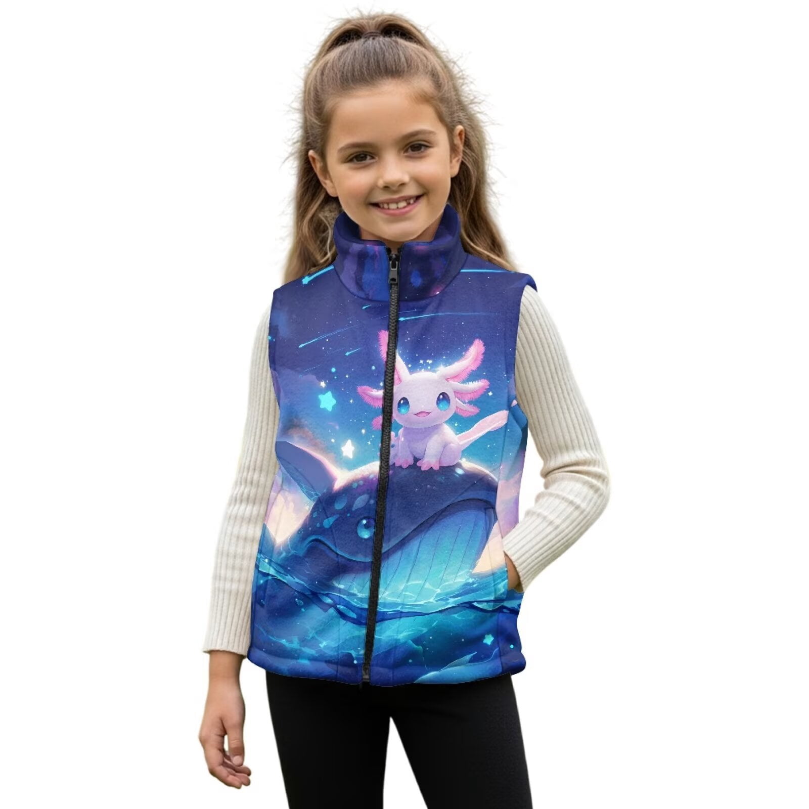 Garronmavis Cute Axolotl Girls Outerwear Vest 5-6 Wind Proof Whale ...