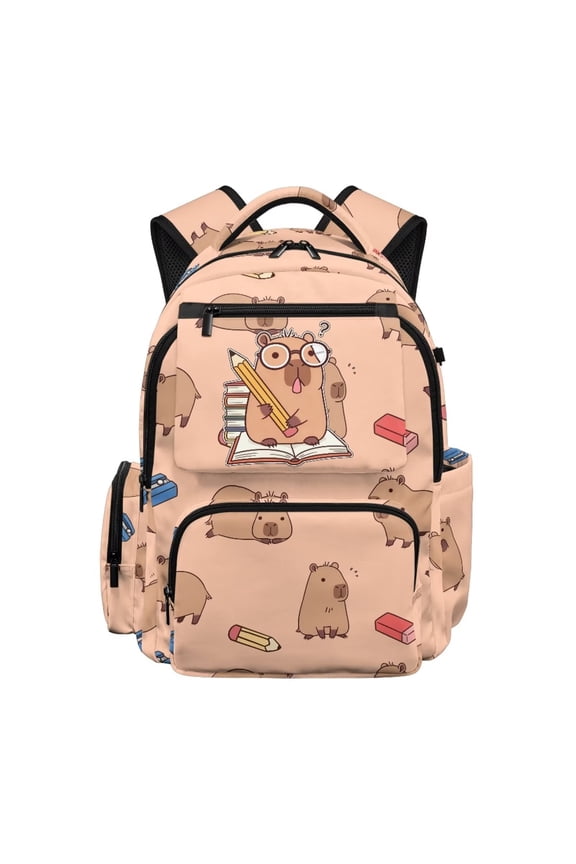 Cute Capybara School Backpack for Girls 17 Inch Large Capacity Kids Bookbag Lightweight Backpack for Elementary School Students