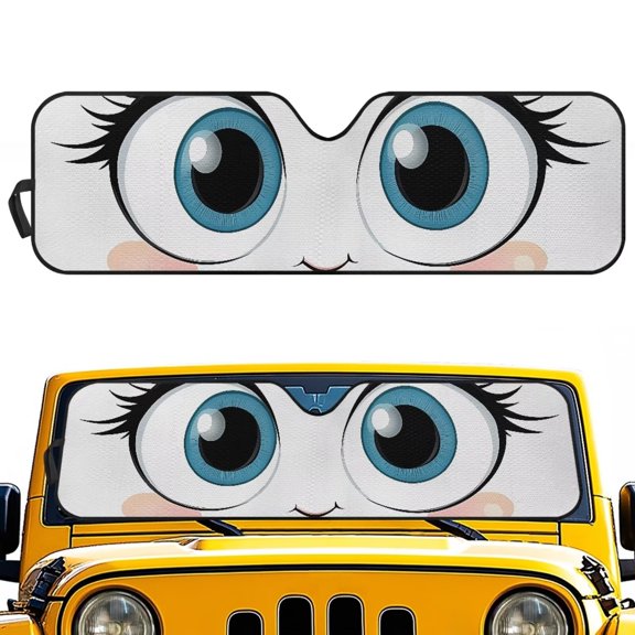 Garronmavis Cute Cartoon Eyes Windshield Sunshade, Sun Visor for UV Rays & Heat Protection, Suitable for Wrangler, Compass, Gladiator & Renegade , Accessories for Jeep Wrangler 52.95 x 16.14 inches