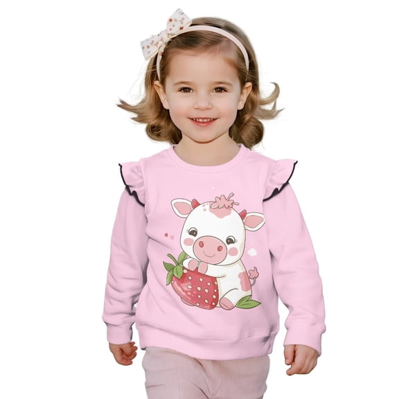 Garronmavis Cute Cow Kids Pullover Clothes Fashion Strawberry Casual Long Sleeve Fall Winter Tops Lightweight 3T Clothes for Girls Warm Kids Sweatshirts Pullover for Outdoor Activities