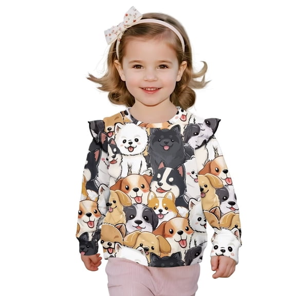 Garronmavis Cute Dogs Kids Pullover Clothes Versatile Girls Pullover Crewneck Sweatshirt Comfortable Casual Long Sleeve Fall Winter Tops Fashion Toddler Girl Clothes for Girls Aged 4-5