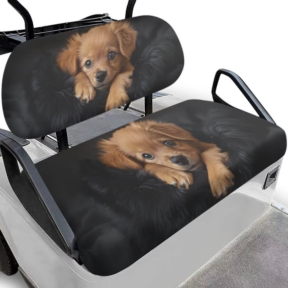Garronmavis Cute Golden Retriever Easy to Install Golf Cart Seat Covers 2 Pack Lightweight Polyester Front Seat Cushion with Easy Install and Clean Backing for Most Cart Models