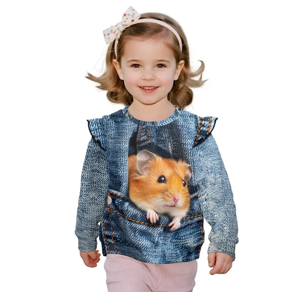 Garronmavis Cute Hamster Kids Pullover Clothes Loose Long Sleeve Pullover Crewneck Tops Shirts Comfortable Fall Winter Clothes 4T Girls Crewneck Sweatshirt Casual for Cooler Days