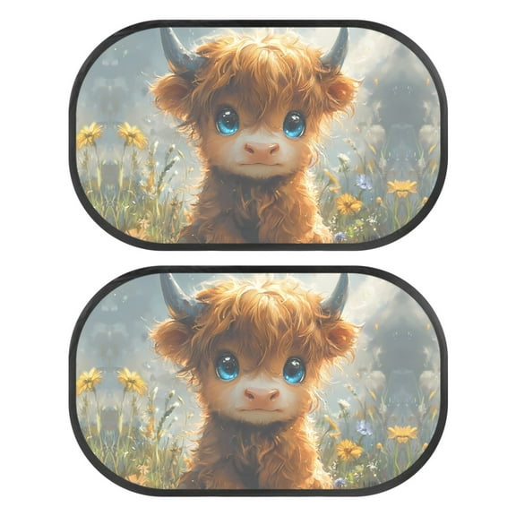 Garronmavis Cute Highland Cow 2 PC Car Window Shades for Baby Automotive Interior Sun Protection Glare and UV Rays Protection Car Window Shades Easy Installation 20*12 in