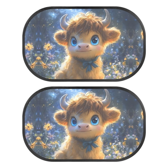 Garronmavis Cute Highland Cow 2 Pack Window Shade for Baby In Car Automotive Interior Sun Protection Easy Installation 20*12 in Car Window Sun Protection Suitable for SUV Minivans and Full Size Cars