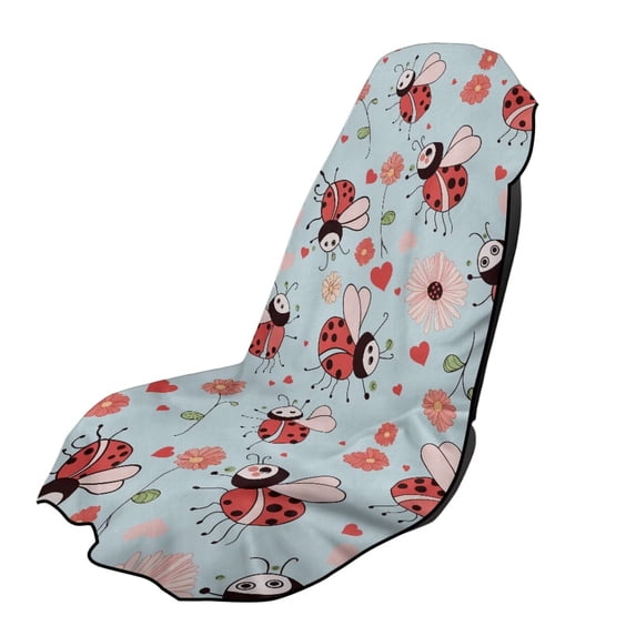 Garronmavis Cute Ladybug Car Seat Towel Cover Stain Resistant Breathable Non-Slip 1 PC Easy Install Front Seat Protector with Storage Bag for Cars SUV Trucks Sedan Van