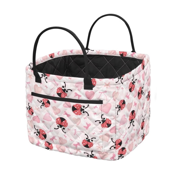 Garronmavis Cute Ladybug Print Quilted Laundry Basket with Handles, Large Capacity Fabric Storage Hamper, Aesthetic Decorative Organizer for Bedroom, Nursery, Bathroom & Laundry Room