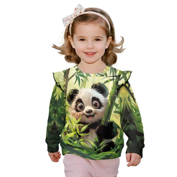 Garronmavis Cute Panda Long Sleeve Pullover Lightweight Pullover Crewneck Long Sleeve Shirt Comfortable Casual Crewneck Fall Winter Tops Versatile Toddler Girl Clothes for Daily Life
