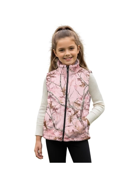 Cute Pink Camo Girls Outerwear Vest Size 2T Stand Collar Lightweight Zip Coats with Pockets Fall Outerwear Versatile Fall Winter Warm Sleeveless Outerwear for Daily Life
