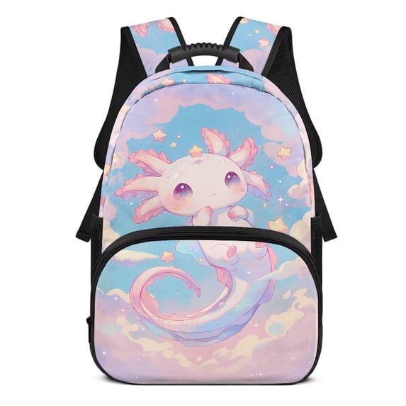 Garronmavis Cute Starry Axolotl 17-inch Kids School Backpack, Large Capacity for Textbooks and School Supplies, Suitable for Elementary Students Back to School, for Girls
