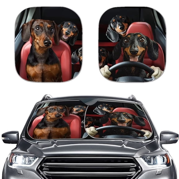 Garronmavis Dachshund Driver Sun Shade Car Windshield Full Set of 2 Auto Sun Blocker Visor Protector Car Sunshade,28.5x25.5 Inch