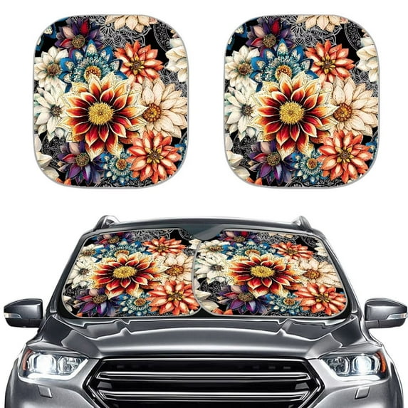 Garronmavis Dahlia 2 Piece Car Front Windshield Sunshades Stylish Women Men Universal Fit Car Sun Shade - Anti-UV