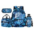 thumbnail image 1 of Garronmavis Dark Blue Glowing Lily White Fantasy Horse Backpack Set, 17 Inch Magical Art Elementary Daypack with Insulated Lunch Pack, Pen Pouch and Accessory Water Bottle Sleeve, 1 of 8