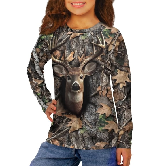Garronmavis Deer Boys Long Sleeve T-Shirts 7-8 Comfortable Hunting Forests Crew Neck Soft Casual Tops Warm Long Sleeve Crewneck T-Shirts Tee Tops Fashion Fall Winter Clothes