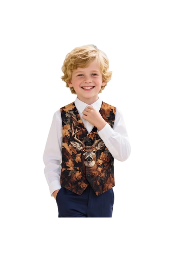 Deer Boys Vest Size 5-6 Comfortable Camo Forest Boy's 3 Button Formal Suit Vests Lightweight V Neck Adjustable Back Strap Vest Versatile Winter Warm Vests Clothes