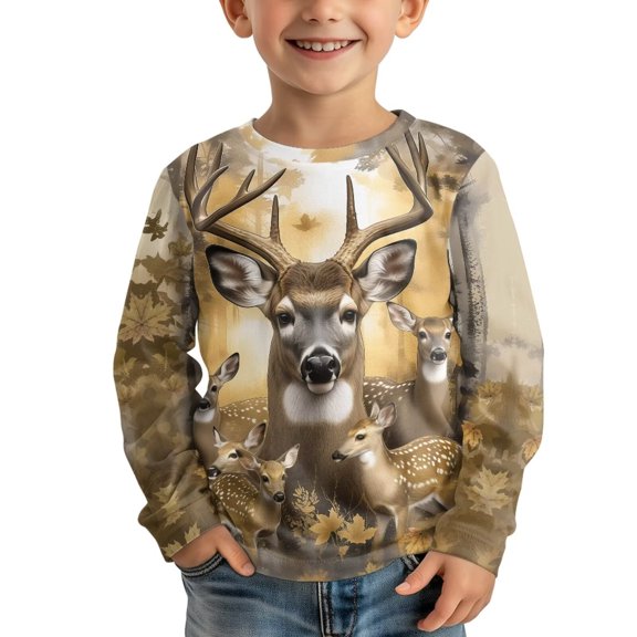Garronmavis Deers Girls Long Sleeve T-Shirts Size 5-6 Casual Cute Camo Forest Long Sleeve Crewneck T-Shirts Tee Tops Versatile Kids Fall Tops Crewneck Basic Tees for Daily Life